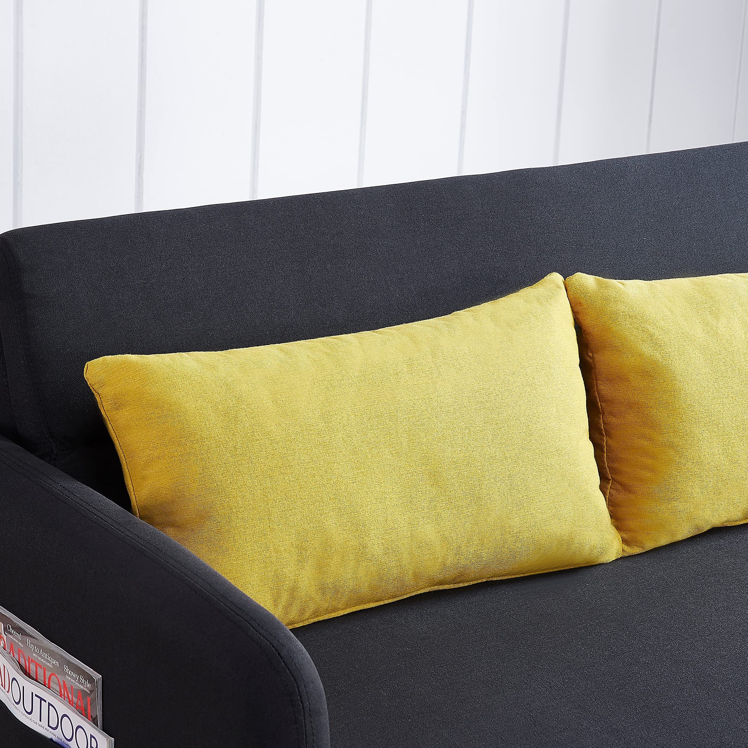 KLMM Modern Convertible Sofa Bed - Multi-Functional Adjustable Lounge Chaise Armchair with Arm Pocket & USB Charging Port | Includes 2 Pillows | Pull Out Sleeper Sofa for Living Room, Office & Small Spaces (Black) | Perfect for Guest Rooms, Apartments & Home Theater Seating