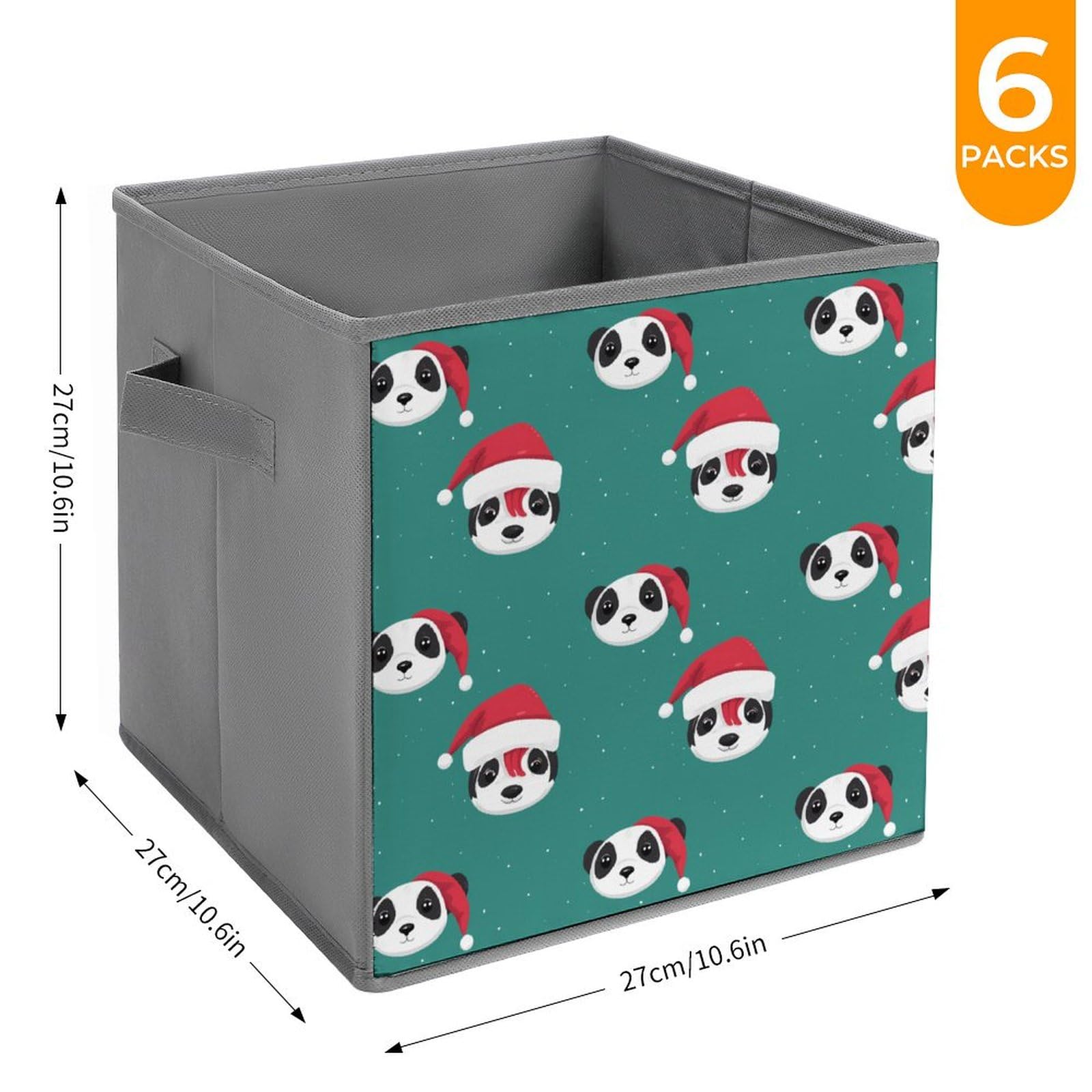 Christmas Panda Foldable Storage Cubes - 6PCS Organizers with Handles for Home & Office