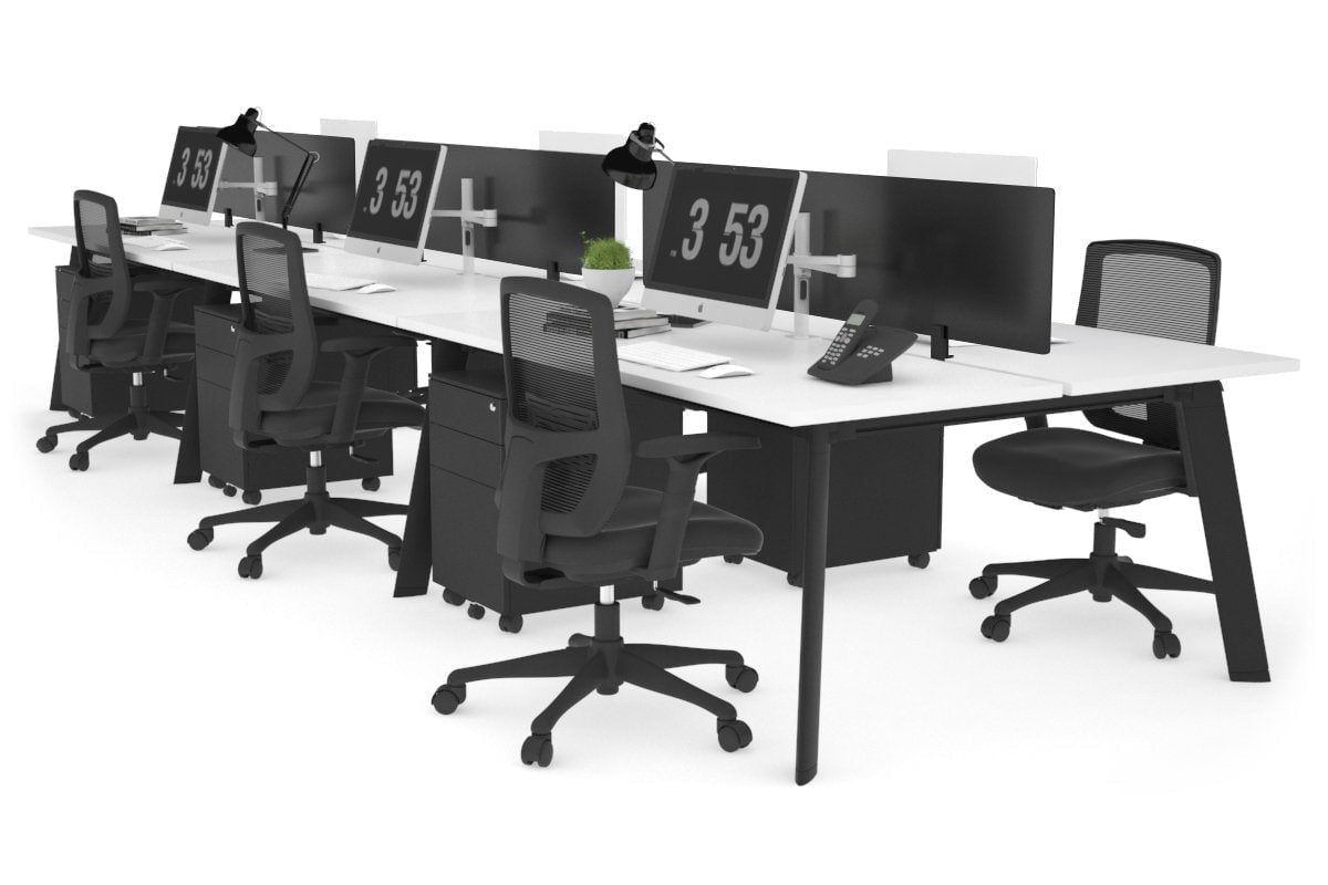 6-Person Workstation with Black Frame - 1600L x 700W Dimensions - Ideal for Office, Conference Room, or Coworking Space