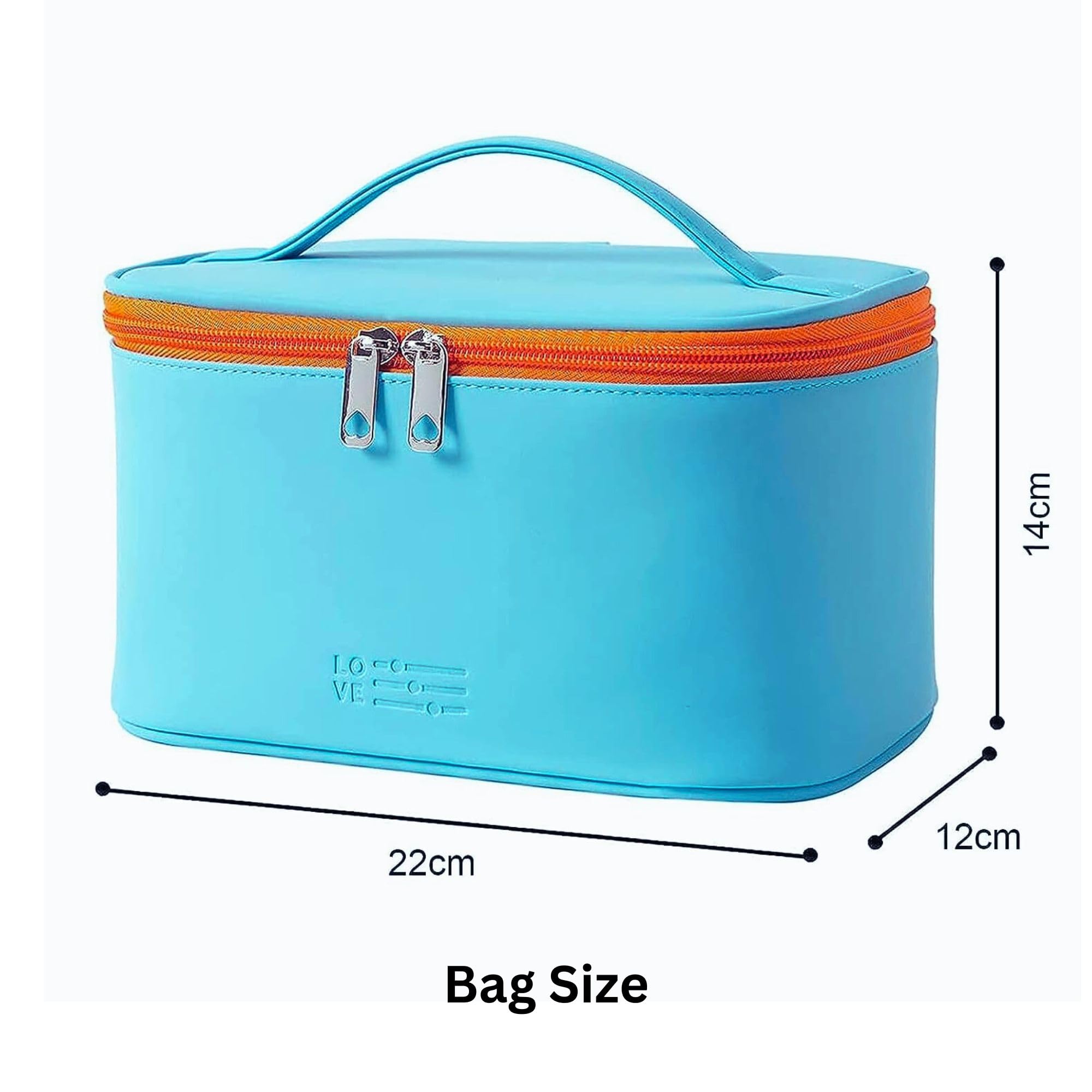 Gowloz Sky Blue Travel Makeup Bag | Waterproof PU Cosmetic Organizer with Reinforced Handle & Smooth Zipper | Portable Toiletry Case for Women & Girls | Perfect for Air Travel, Gym, Beach Trips & Daily Use (1-Piece Set)