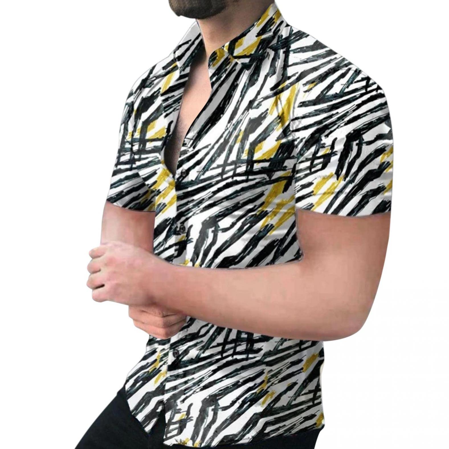 TOWMUS Men's Summer Short Sleeve Dress Shirts - Floral Print Button Up Shirt for Casual Wear, Beach Vacation & Office Outfits | Lightweight Breathable Blouse for Men