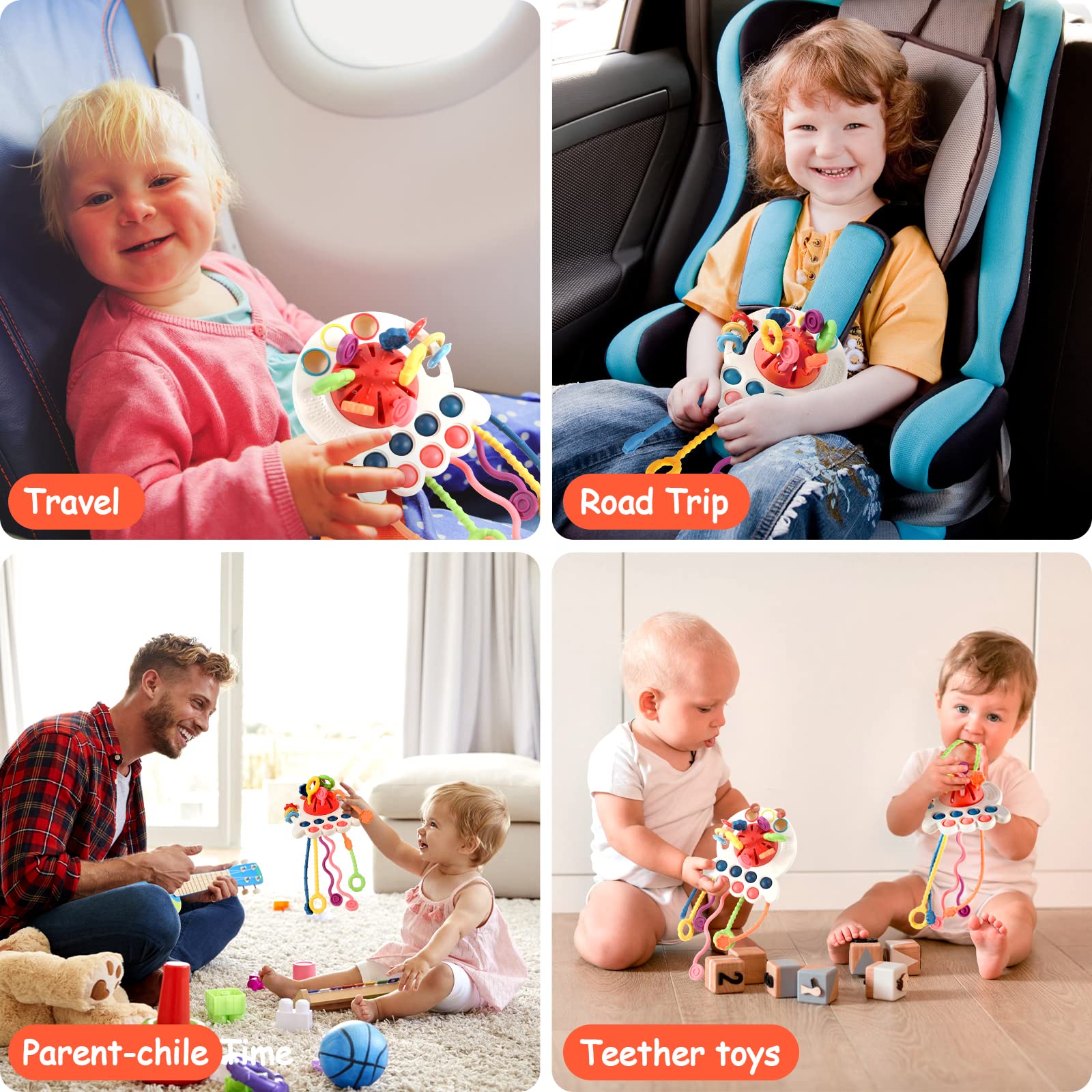 Montessori Sensory Toys for 1 Year Old - Food Grade Silicone Pull String Activity Toy for Fine Motor Skills Development - Perfect Baby Travel Toy & Toddler Gift for Boys & Girls - Ideal for Early Learning, Airplane Entertainment & Quiet Playtime