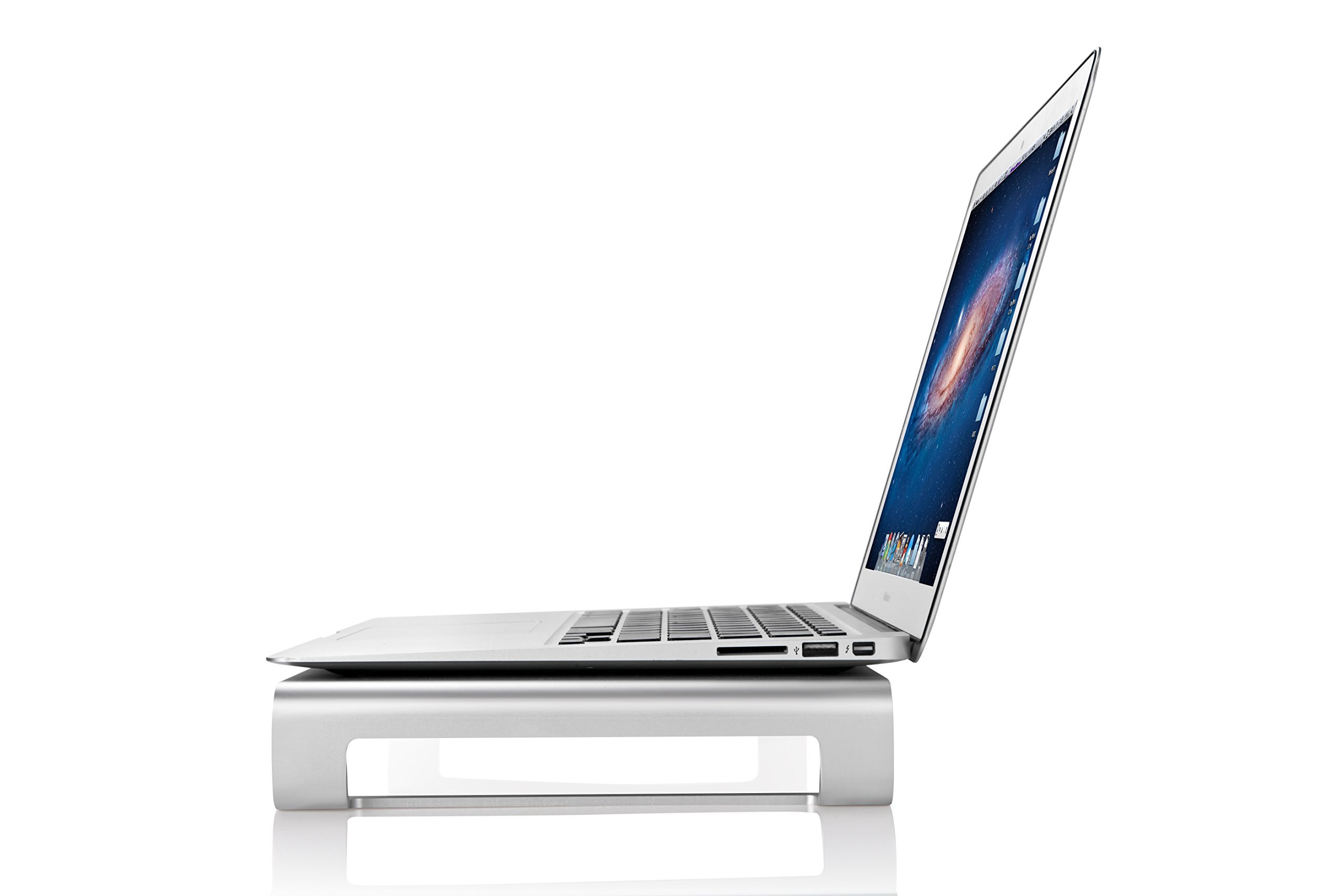 Desire2 Silver Aluminium Monitor Stand Riser - Slim Metal Desk Shelf for iMac, MacBook, Laptop, Printer - Perfect for Office Organisation, Home Office, and Workspace Accessories