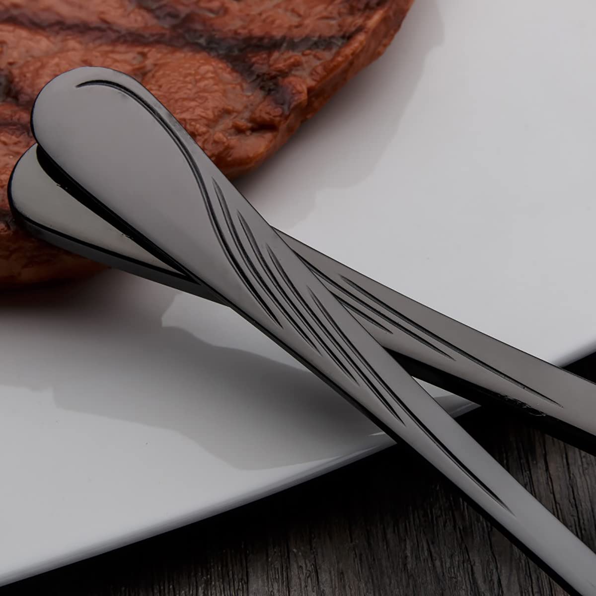 40-Piece Black Silverware Set for 8 - Premium Stainless Steel Flatware Utensils with Knives, Spoons & Forks - Modern Cutlery Set for Home, Kitchen, Restaurant & Hotel - Dishwasher Safe & Reusable - Perfect for Dinner Parties, Weddings & Everyday Dining