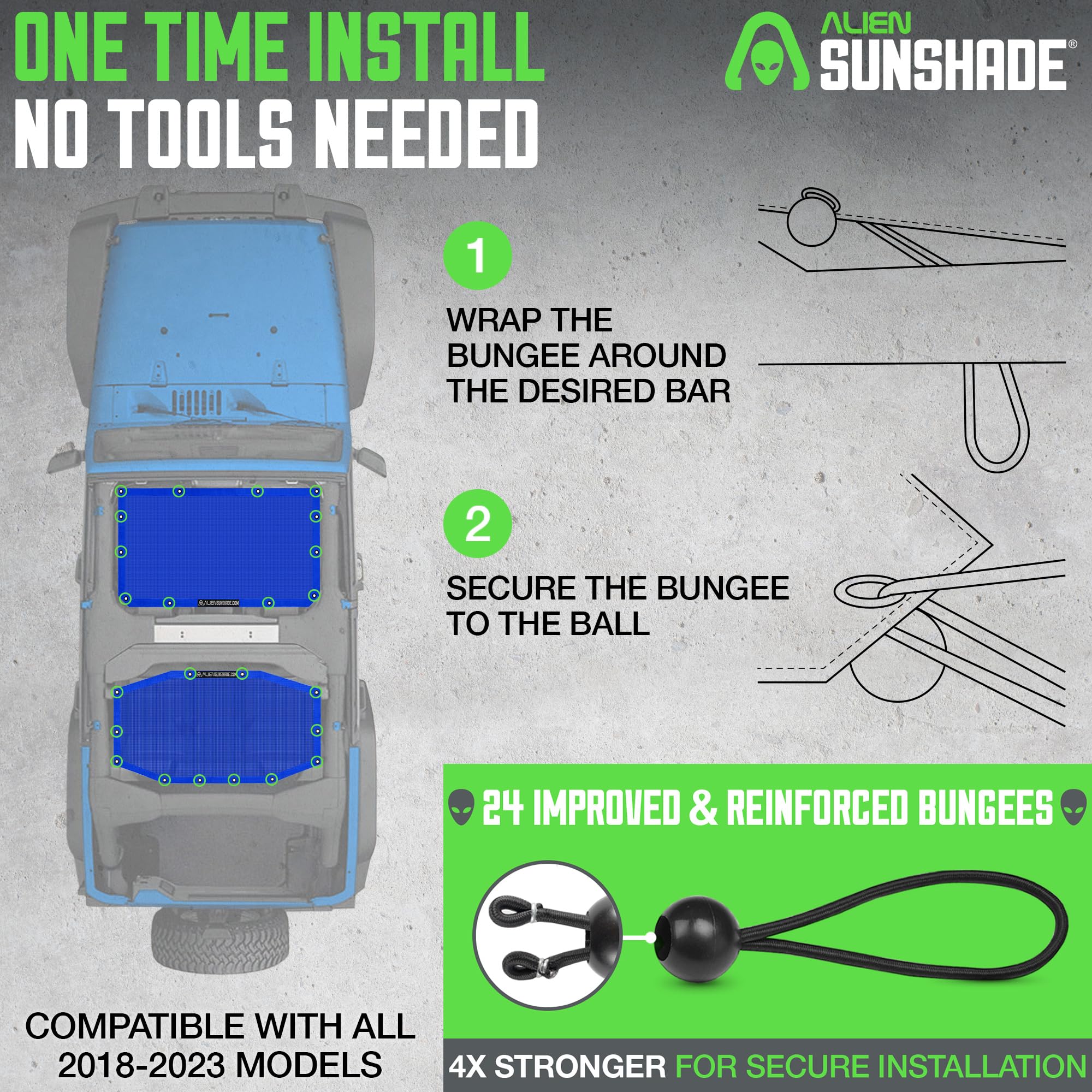 Alien Sunshade for Jeep Wrangler JLU (2018-2023) - Front & Rear Mesh Sun Shade Top Cover | UV Protection, Wind & Noise Reduction | Fits Sport, Sport S, Sahara, Rubicon Models | Perfect for Off-Roading, Beach Trips & Summer Adventures