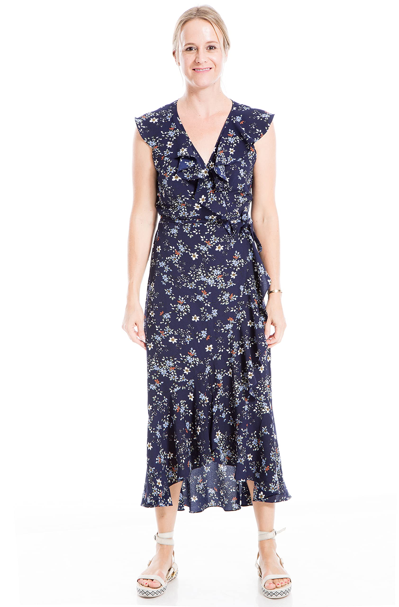 Max Studio Women's Floral Printed Ruffle Wrap Midi Dress - Elegant Summer Party & Wedding Guest Outfit