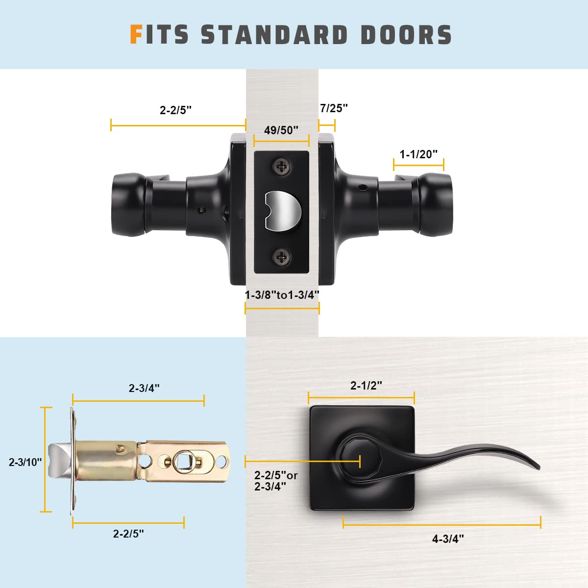 KNOBWELL 1 Pack Matte Black Door Handle - Hallway Closet & Passage Door Lever - Left & Right Hand Reversible - Perfect for Bedroom, Bathroom & Interior Doors