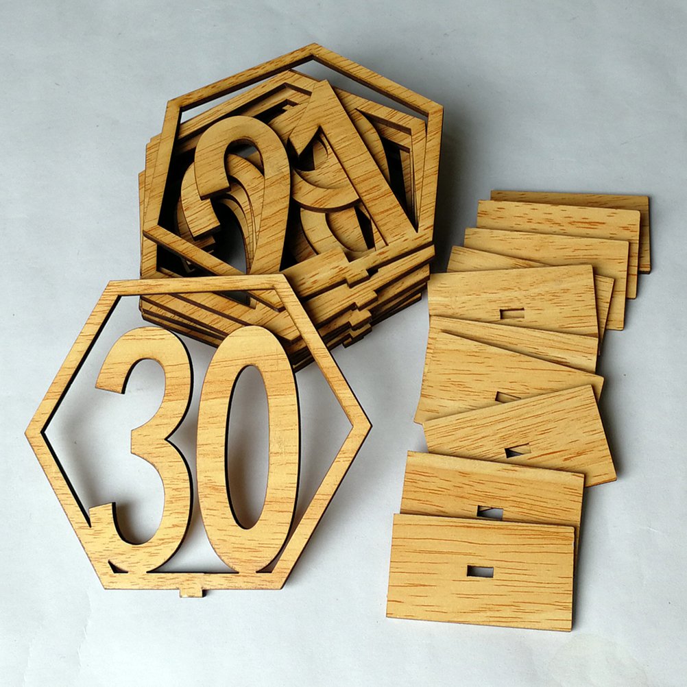 Amosfun 20pcs Wooden Wedding Table Numbers - Elegant Rustic Table Number Decor for Wedding Reception, Bridal Shower, Anniversary Party - Perfect for Centerpieces and Table Setting Decorations