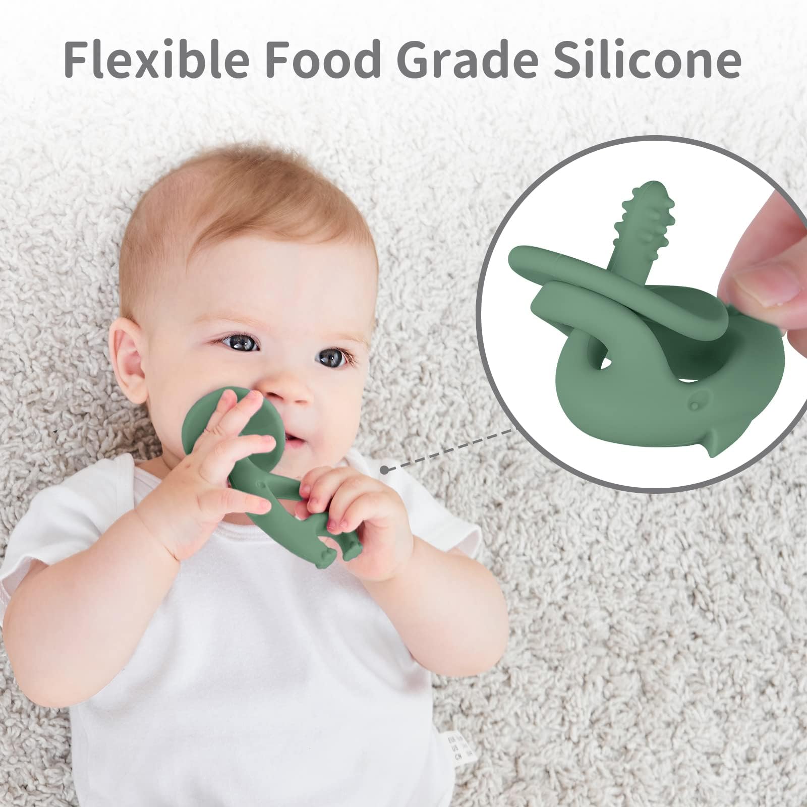 Mombella Dancing Elephant Teether Toy - Soft Silicone Baby Chew Toy with Strap & Clip for 3-12 Months - Freezable Teething Relief for Infants - Perfect Newborn Gift (Light Green) | Ideal for Soothing Sore Gums During Playtime & Travel