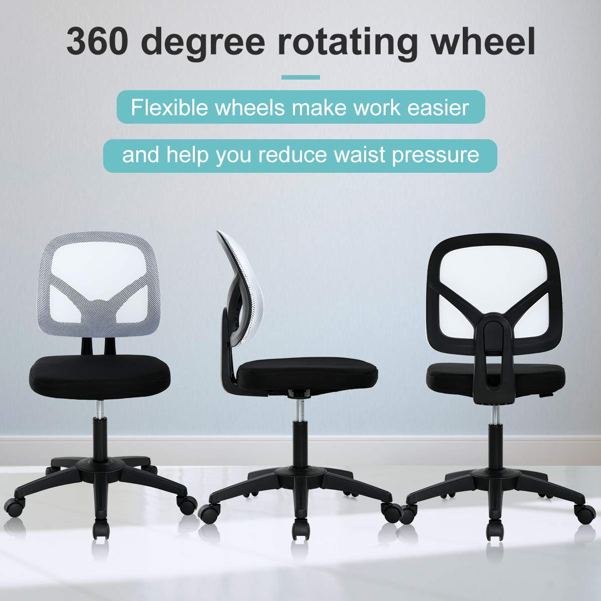 Ergonomic Mesh Office Chair with Lumbar Support - Adjustable Height, Armless Swivel Rolling Task Chair for Women & Men - Perfect for Home Office, Computer Desk, Gaming & Workspace (White)