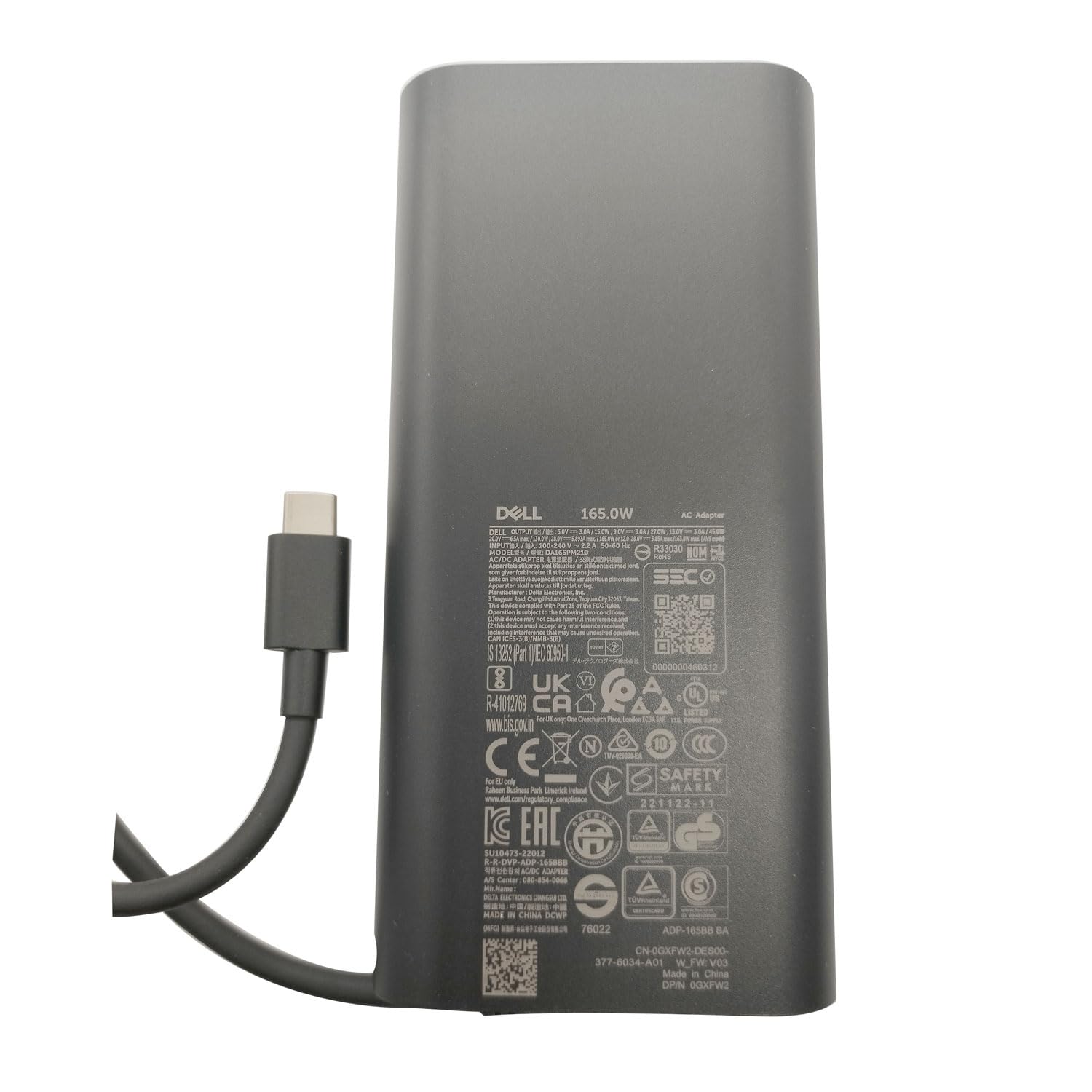 Dell Laptop Charger 165W USB-C AC Power Adapter for Precision 5680 - 28V 5.893A Fast Charging - Compatible with Dell XPS, Latitude & Business Laptops - Perfect for Office, Travel & Home Use