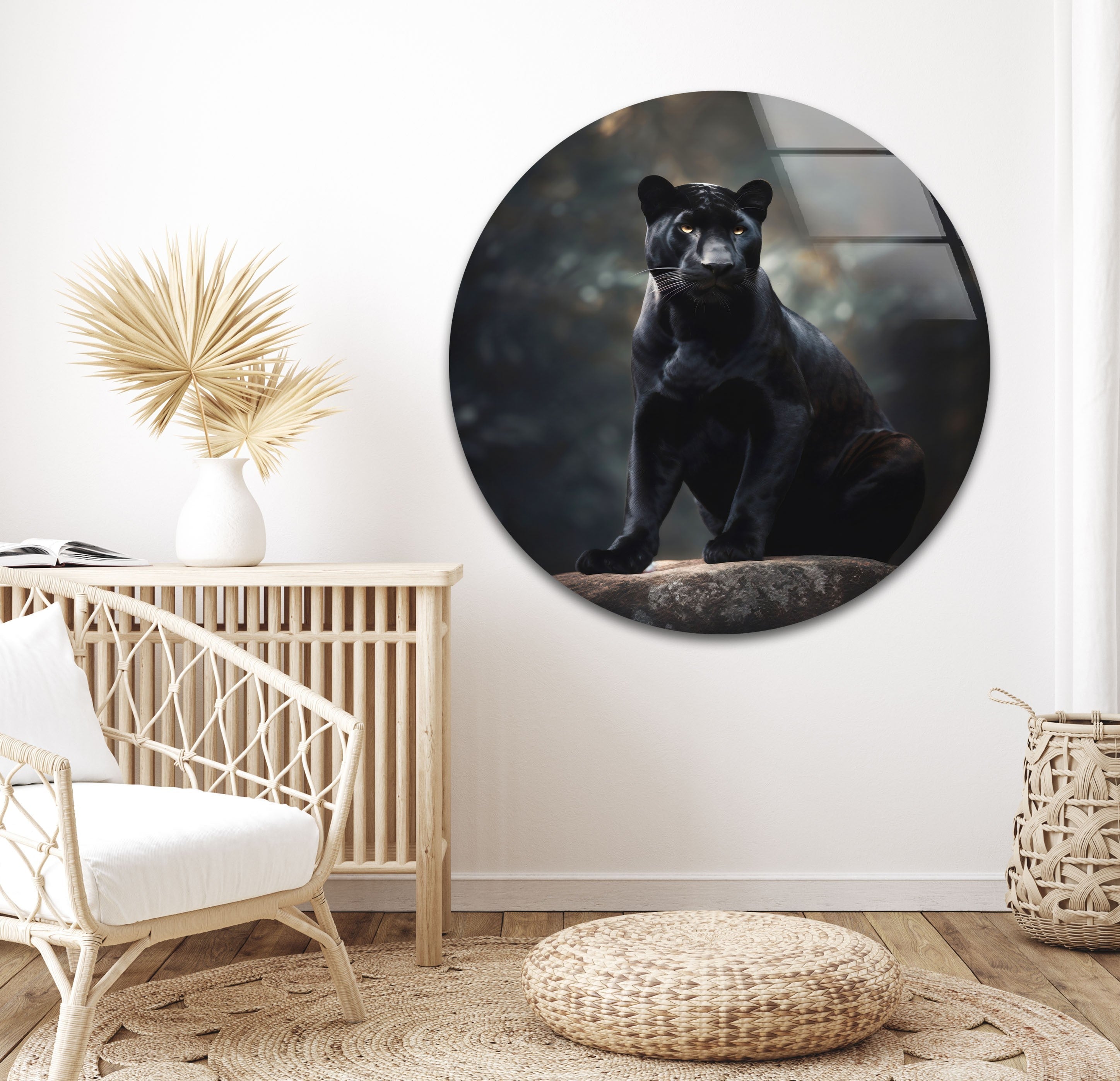 Black Puma Cool Glass Wall Art - Modern Home Decor for Living Room, Bedroom & Office - Unique Animal Themed Stained Glass Panel Artwork