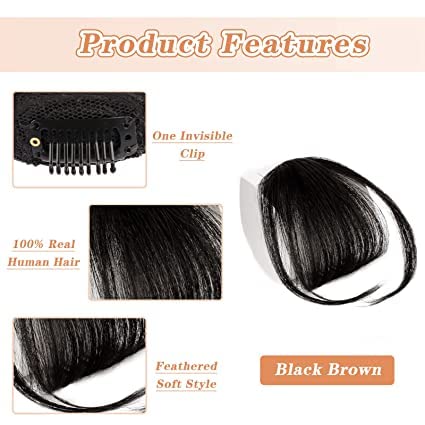 AL ZAHRA Clip-in Human Hair Bangs for Women - 100% Real Hair Wispy Fringe Extensions with Temples, Air & Flat Bangs (Black Brown) | Perfect for Daily Styling, Cosplay & Instant Hair Transformation