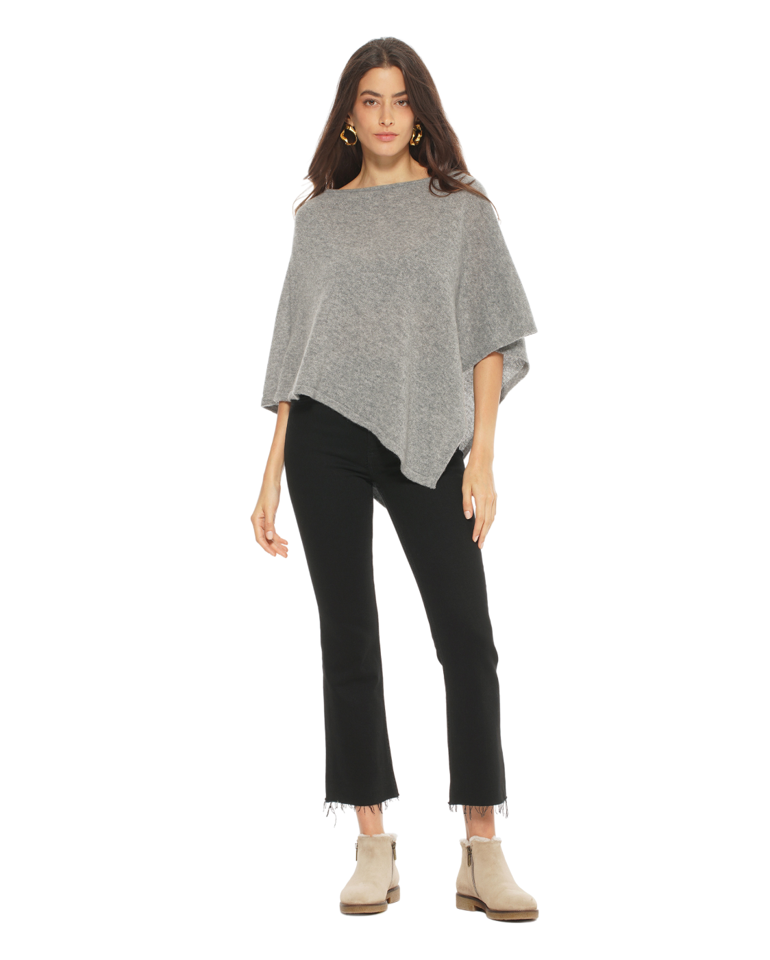 Luxury Women's Pure Cashmere Capelet Poncho - Soft Medium Grey Wrap Shawl for Fall & Winter | Perfect for Office, Travel & Evening Events