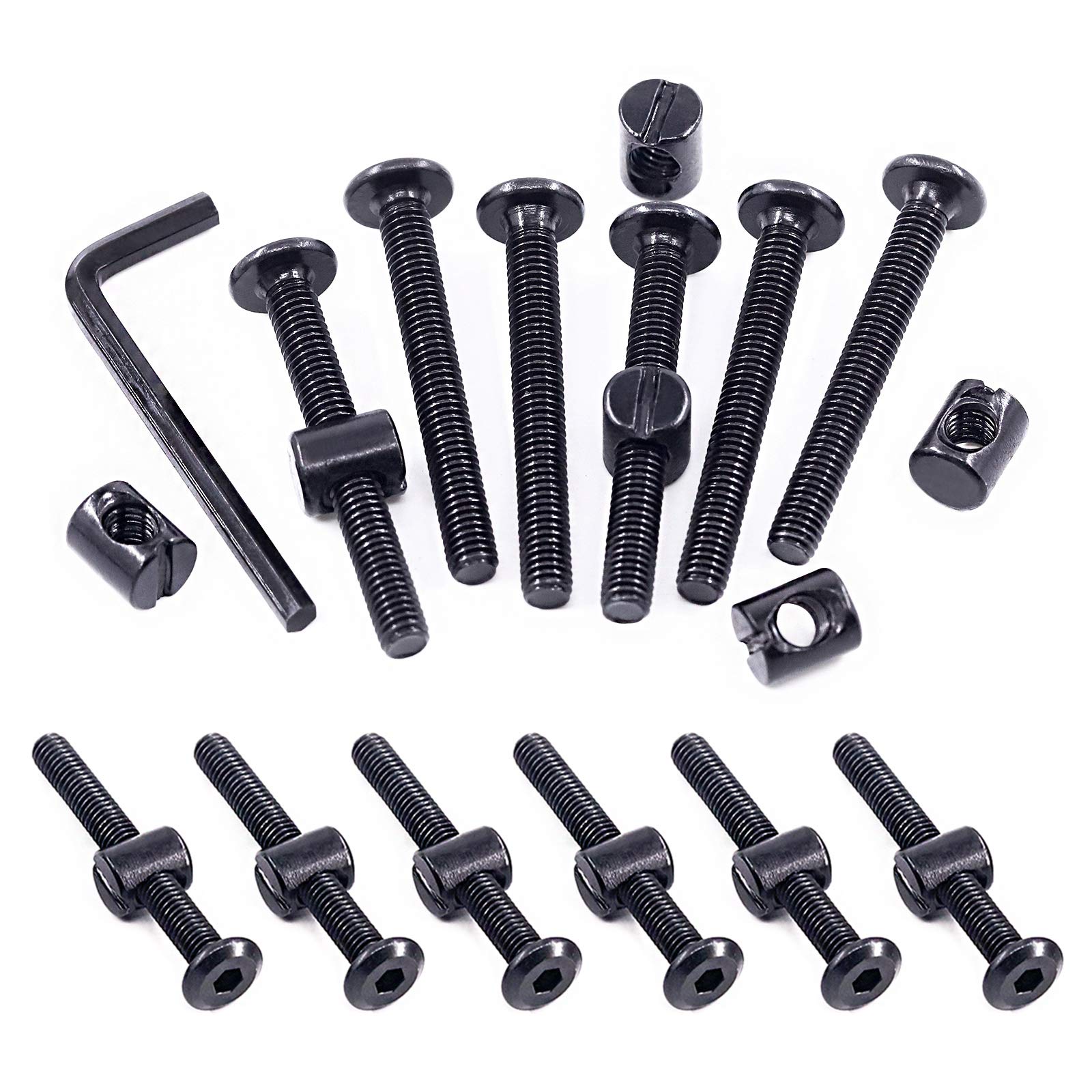 Swpeet 25Pcs M6x50mm Black Crib Screws with Allen Wrench - Perfect for Baby Beds & Furniture Assembly