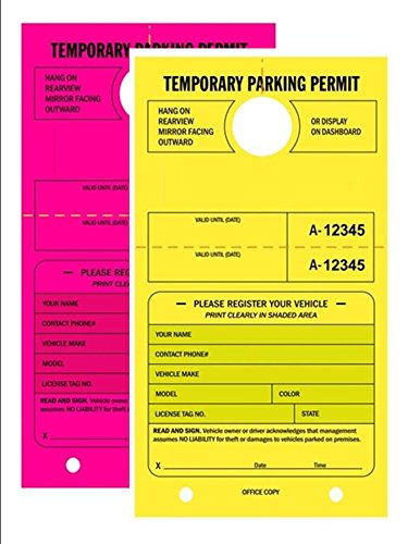 Temporary Parking Permit Mirror Hang Tags - Numbered with Tear-Off Stub, 7.75