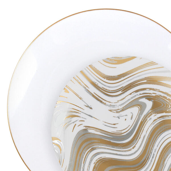 32-Piece Gold and Silver Round Plastic Dinnerware Set for 16 Guests - Elegant Disposable Plates, Forks, Knives & Spoons - Perfect for Weddings, Parties, BBQs & Outdoor Events