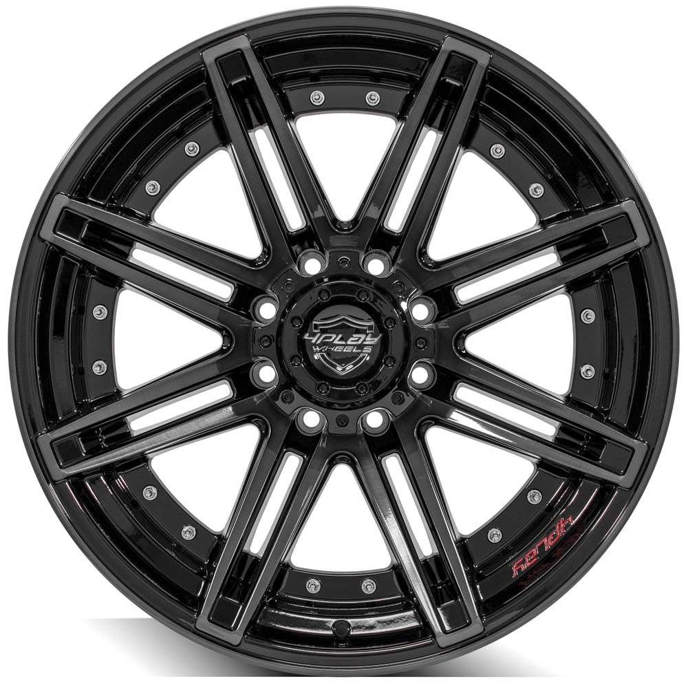 4Play Gen2 4P08 Gloss Black Wheels 22x10.0 8x170mm 124.9mm - Brushed Face & Tinted Clear Finish - Perfect for Ford F-250, F-350 Trucks and Off-Road Adventures