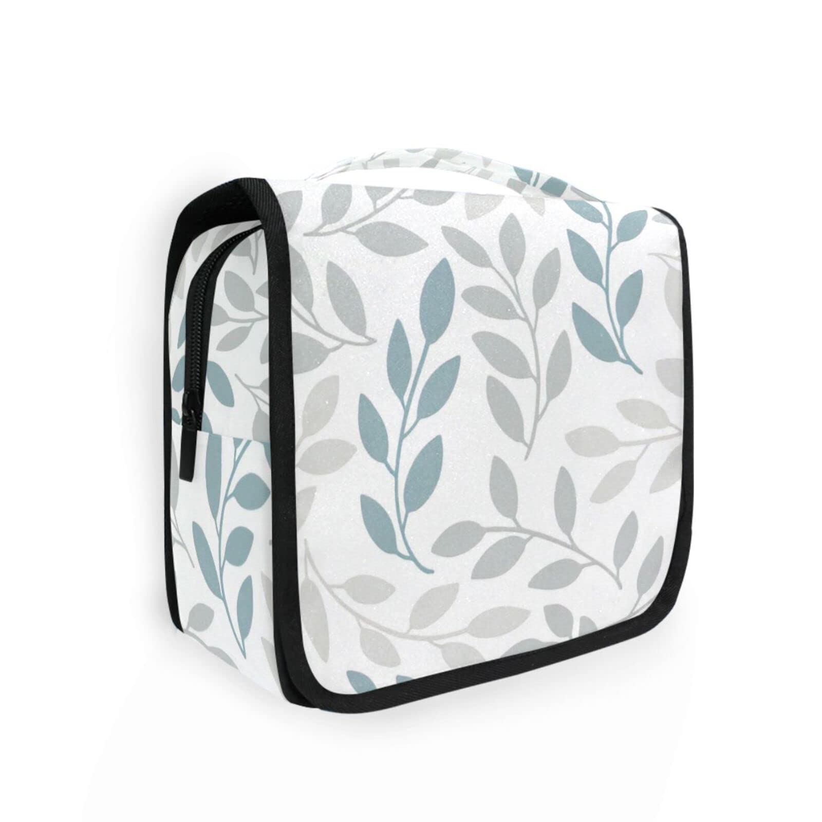 Blue Gray Leaves Toiletry Bag - Hanging Travel Organizer for Women & Men | Portable Makeup Cosmetic Case | Perfect for Vacation, Gym & Business Trips