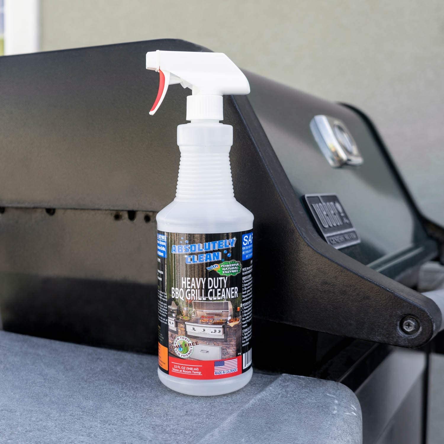 Professional Strength Grill Cleaner Spray - Fast Acting, Natural Enzyme Formula, Fume Free - Made in USA (32oz) - Perfect for BBQ Grills, Outdoor Cooking & Camping Gear Cleaning