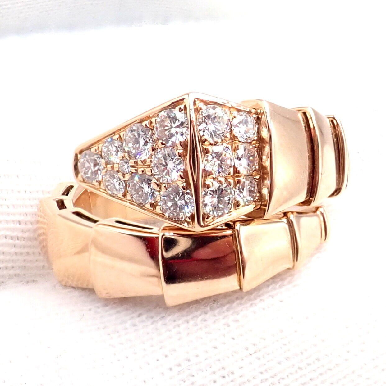 Authentic Bulgari Bvlgari Serpenti Viper 18k Rose Gold Diamond Ring for Women - Luxury Jewelry Gift for Anniversary, Valentine's Day & Special Occasions