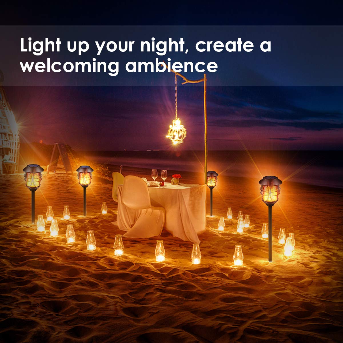 TomCare Solar Metal Flickering Flame Torches - Waterproof Outdoor Solar Pathway Lights with Auto On/Off, Dusk to Dawn Operation - Heavy Duty Landscape Lighting for Garden, Patio, Walkway (4 Pack) - Perfect for Backyard, Driveway, Poolside Decor