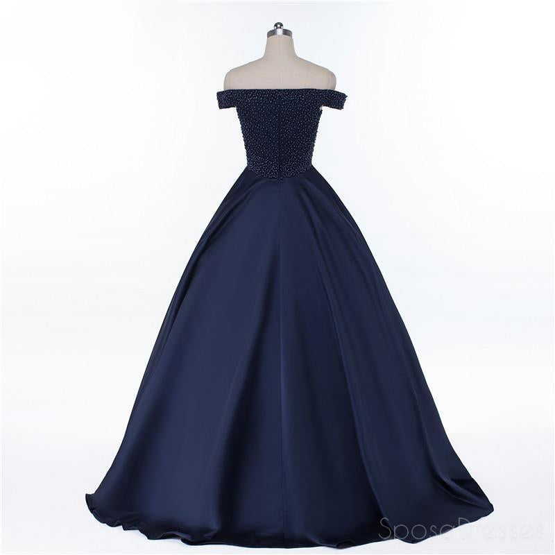 Navy Blue Beaded Off Shoulder A-Line Long Evening Prom Dress - Elegant 2018 Party Gown for Women | Perfect for Prom, Homecoming, Formal Events & Special Occasions