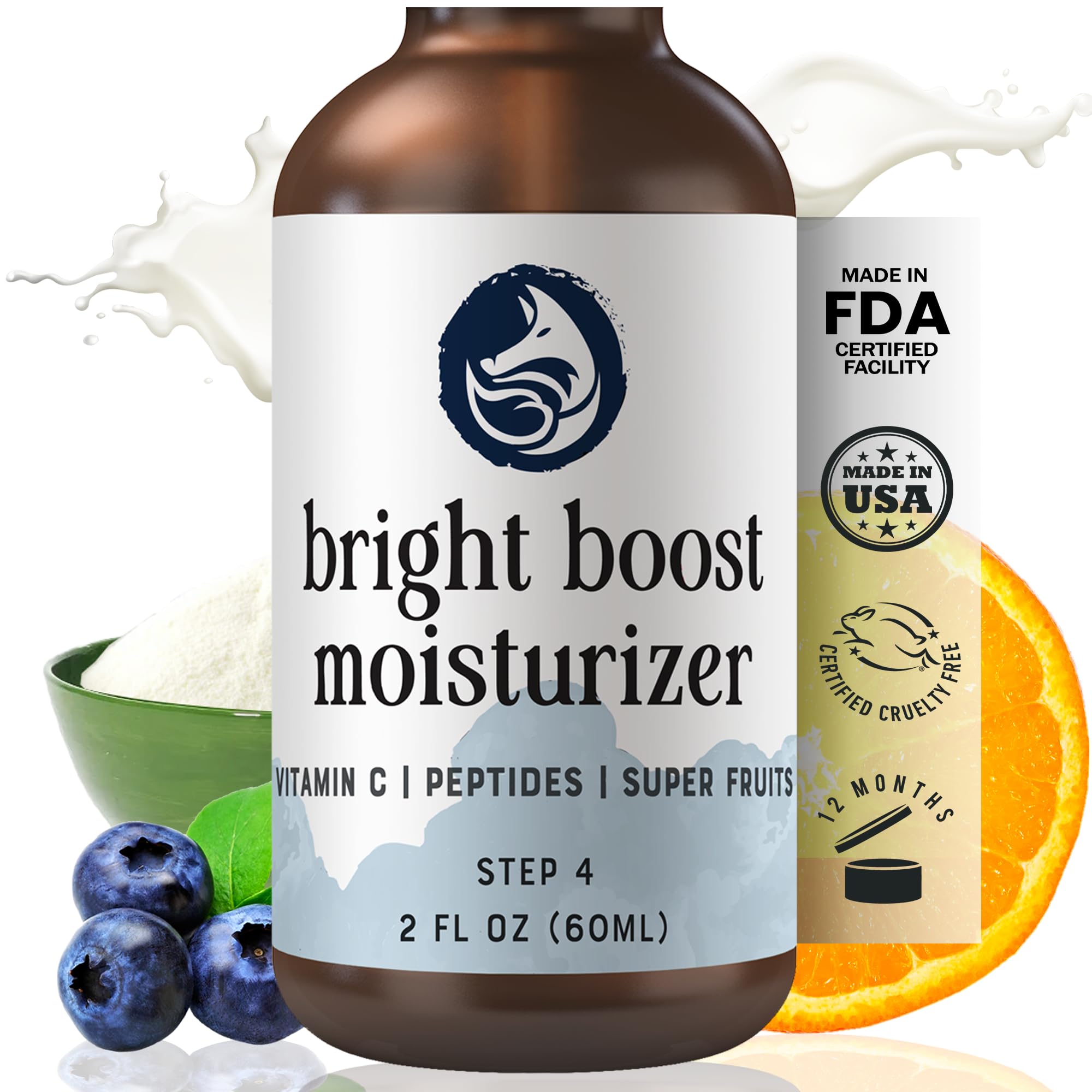 Bright Boost Premium Peptide Face Moisturizer with Vitamin C & Superfruits | Daily Hydrating Lotion for Even Skin Tone & Anti-Aging | Suitable for All Skin Types - 2 oz | Perfect for Morning & Night Skincare Routine