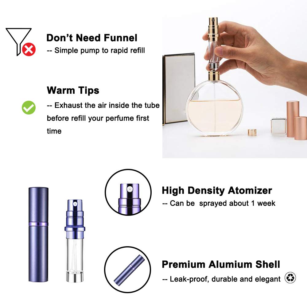 Refillable Travel Perfume Bottle 5ml - Portable Perfume Atomizer Spray for Women & Men - Mini Leakproof Essential for Flying, Purse, Vacation & Daily Use - Perfect Gift for Travel Lovers