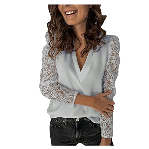 Women's Long Sleeve V-Neck T-Shirts - Casual Sexy Blouse & Sweater Tops for Plus Size - Solid Color Fashion Tees for Vacation, Going Out & Everyday Wear