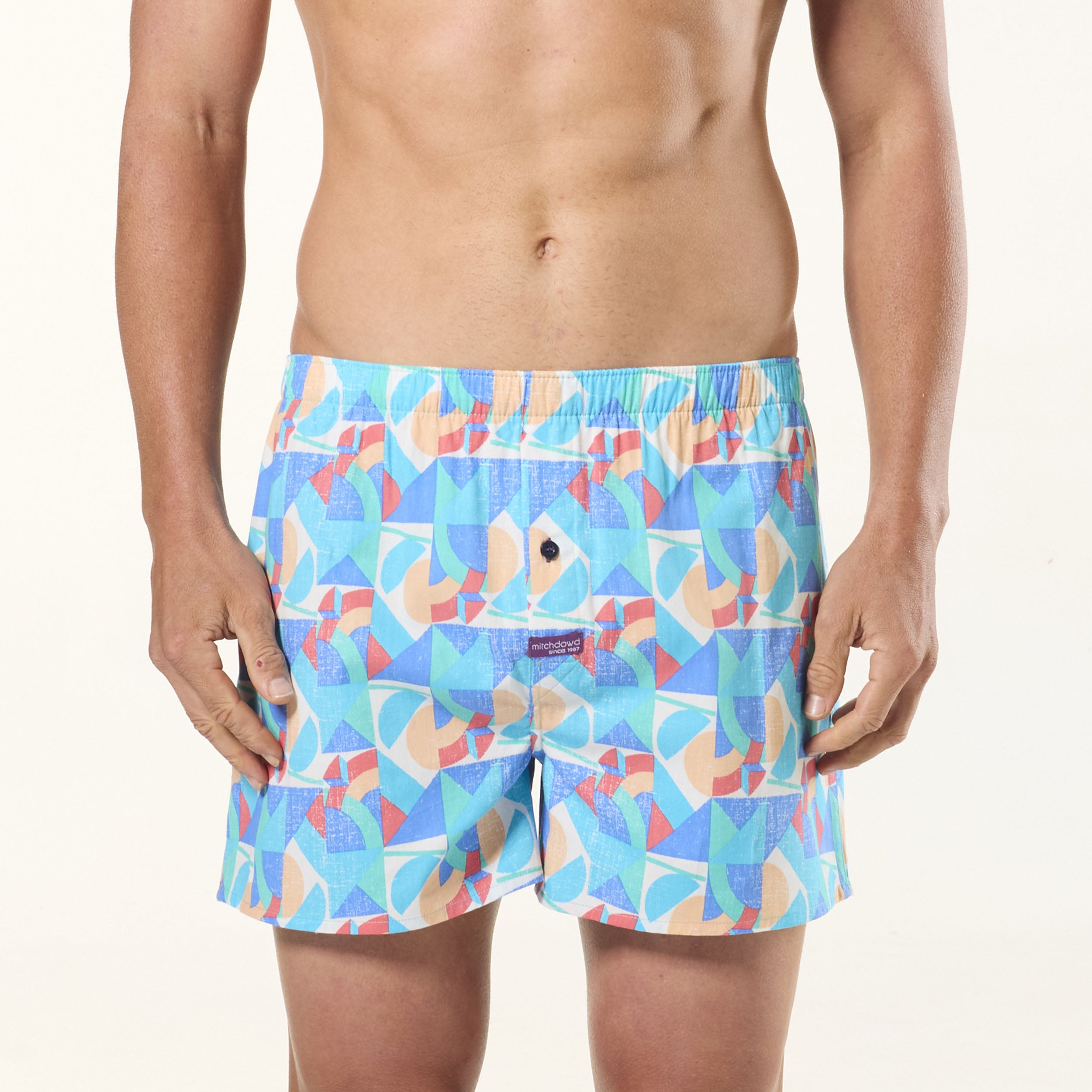 Men's Blue Cotton Boxer Shorts with Colorful Shapes Print - Soft & Breathable Underwear for Casual Wear, Lounge & Sleep