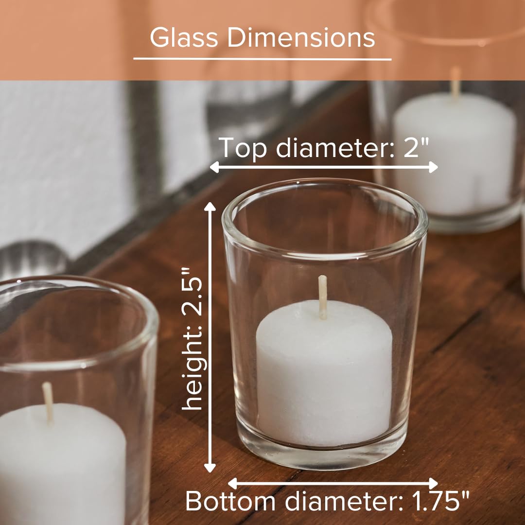 Simply Soson Bulk Unscented Votive Candles - 24 Pack White Small Candles with Glass Holders, 10 Hour Burn Time for Wedding, Birthday, Holiday & Home Decor - Perfect for Centerpieces, Romantic Dinners & Relaxing Ambiance