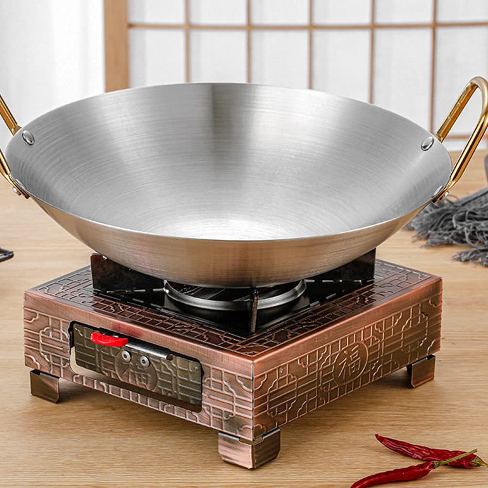 DOITOOL 1-Piece Stainless Steel Frying Pan with Double Handles - Heavy Duty Saute Skillet, Stir Fry Wok & Chocolate Melting Pot for Indoor & Outdoor Cooking, Camping, and Professional Kitchens