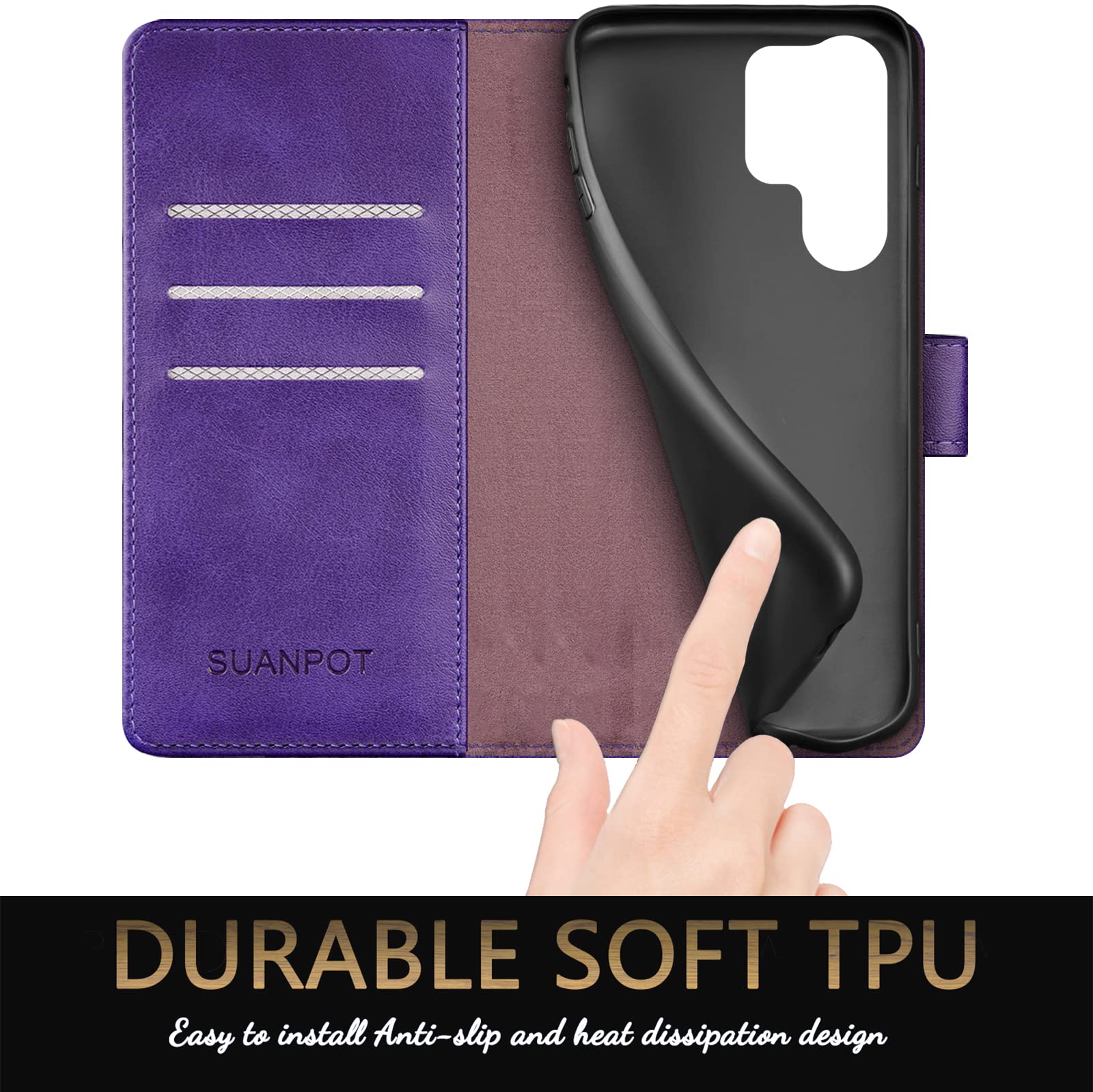 SUANPOT Samsung Galaxy S24 Ultra Wallet Case with RFID Blocking & Credit Card Holder - PU Leather Flip Book Protective Cover for Women & Men (Purple) - Perfect for Travel, Work & Everyday Use