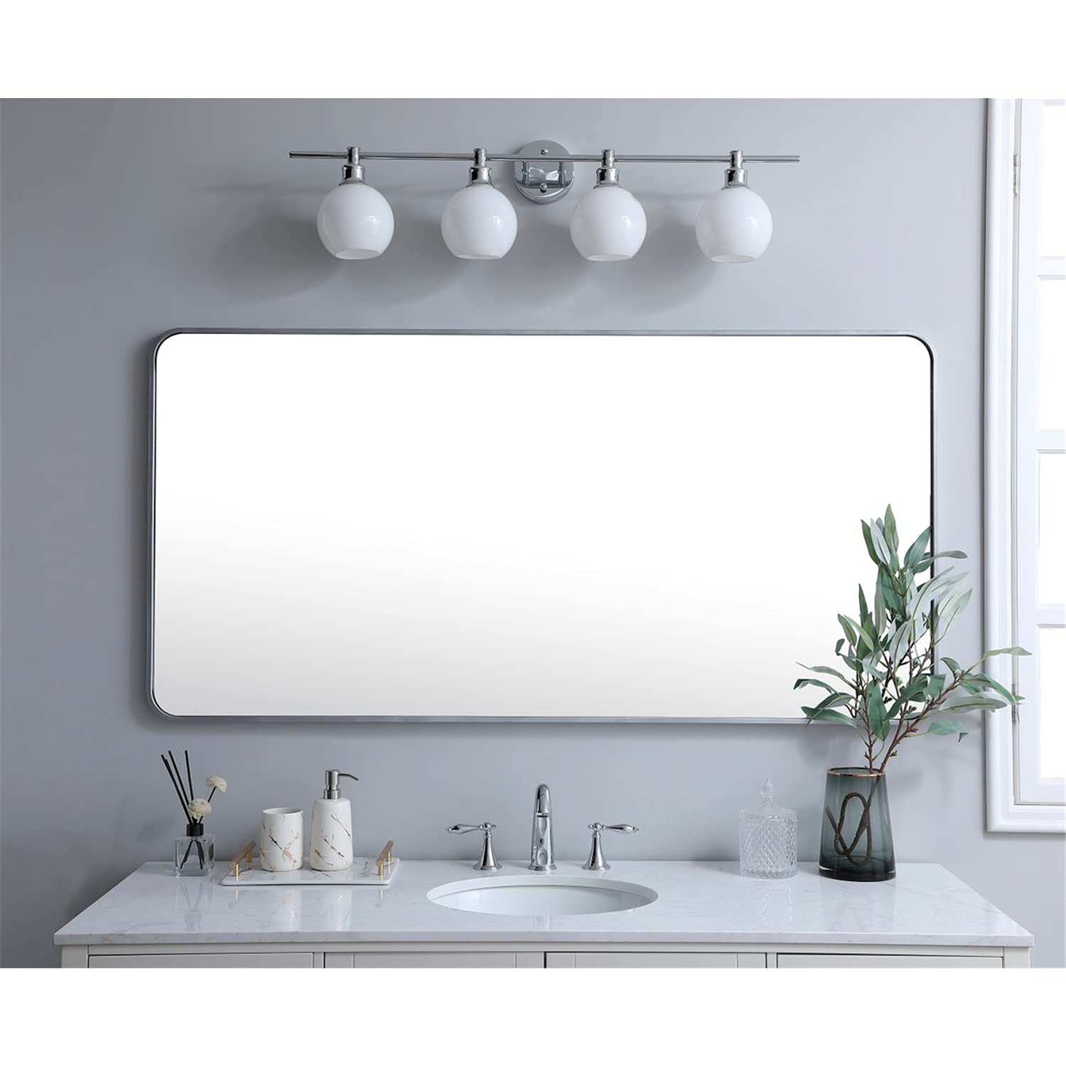 Silver 30x60 Soft Corner Metal Mirror - Elegant Decor for Bathroom & Bedroom