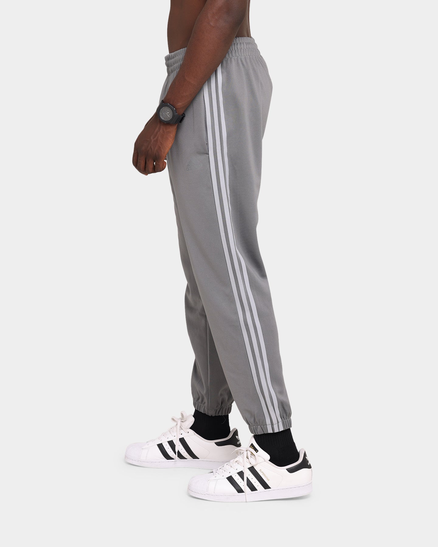 Adidas 3 Stripes Tapered Jogger Pants for Men - Grey Athletic Sweatpants with Side Pockets | Gym Workout, Running, Casual Wear