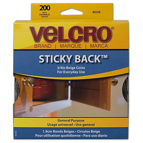 Velcro Brand 352624 - 3/4 Inch Beige Velcro Dots, 200 Count - Perfect for DIY Crafts, Home Organization & Office Supplies