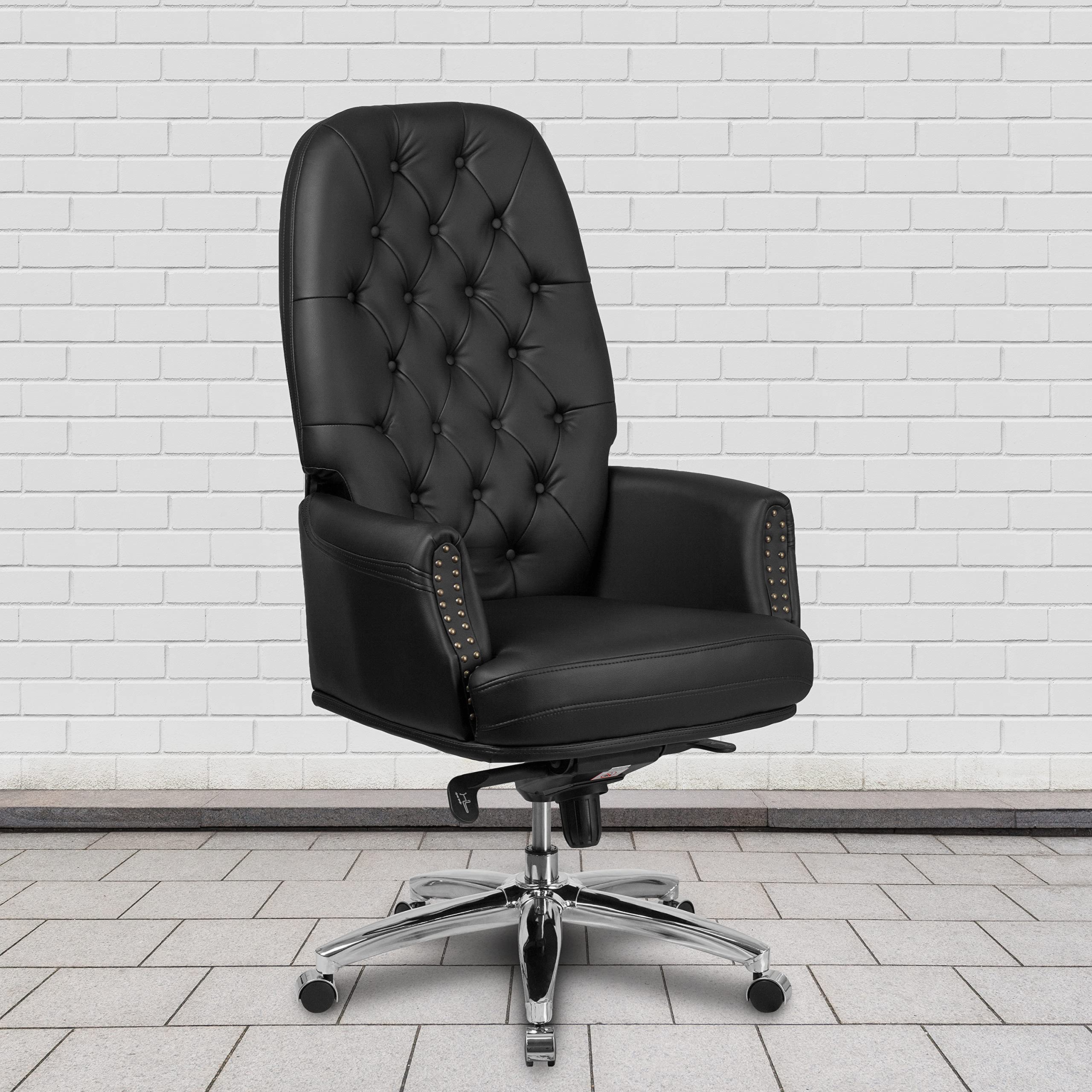 Premium High Back Ergonomic Office Chair - Black Genuine Leather with Lumbar Support & Adjustable Features for Home & Executive Workspaces - Ideal for Long Hours of Comfortable Sitting & Productivity