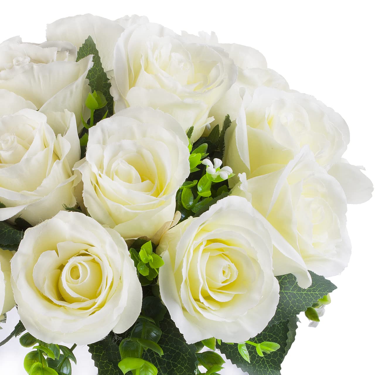 ENOVA FLORAL 18 Heads Silk Rose Artificial Flowers in Vase - Realistic Faux Rose Arrangement with Round Bowl Vase & Faux Water - Perfect for Dining Table Decor, Wedding Centerpieces, Home & Office Decoration (Cream)