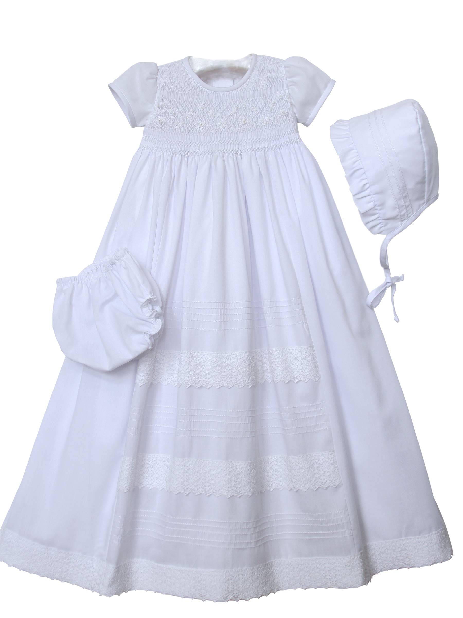 Luxury Baby Girls Christening Gown Set - Hand-Smocked Heirloom Baptism Dress with Matching Bonnet | Perfect for Christenings, Baptisms & Special Occasions