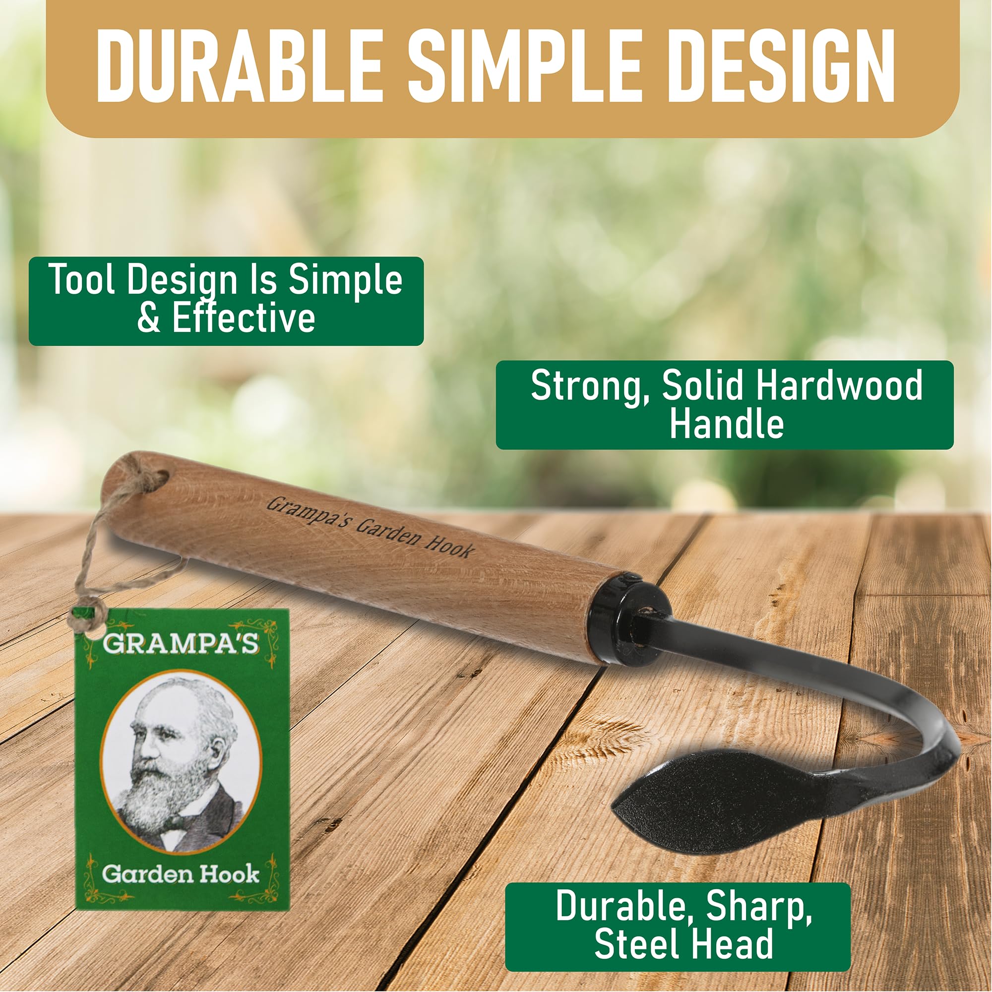Grampa's Garden Hook - Heavy Duty Weed Puller Tool & Hand Cultivator for Gardening - Multi-Purpose Tool as Cultivator, Hand Tiller, Weeder & Edging Tool - Lightweight Durable Design for Easy Weed Removal & Soil Cultivation - Perfect for Home Gardens, Flower Beds & Lawn Care