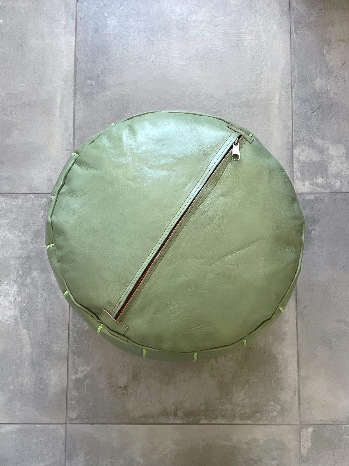 Handmade Moroccan Leather Pouffe Ottoman - Sage Green Boho Chic Footstool for Living Room, Bedroom & Nursery Decor | Perfect for Relaxing, Extra Seating & Stylish Home Accent