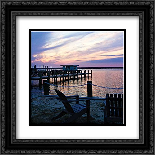 Alan Hausenflock 15x15 Black Ornate Framed Double Matted Museum Art Print - Dockside Park II Landscape Painting for Living Room, Office & Gallery Decor