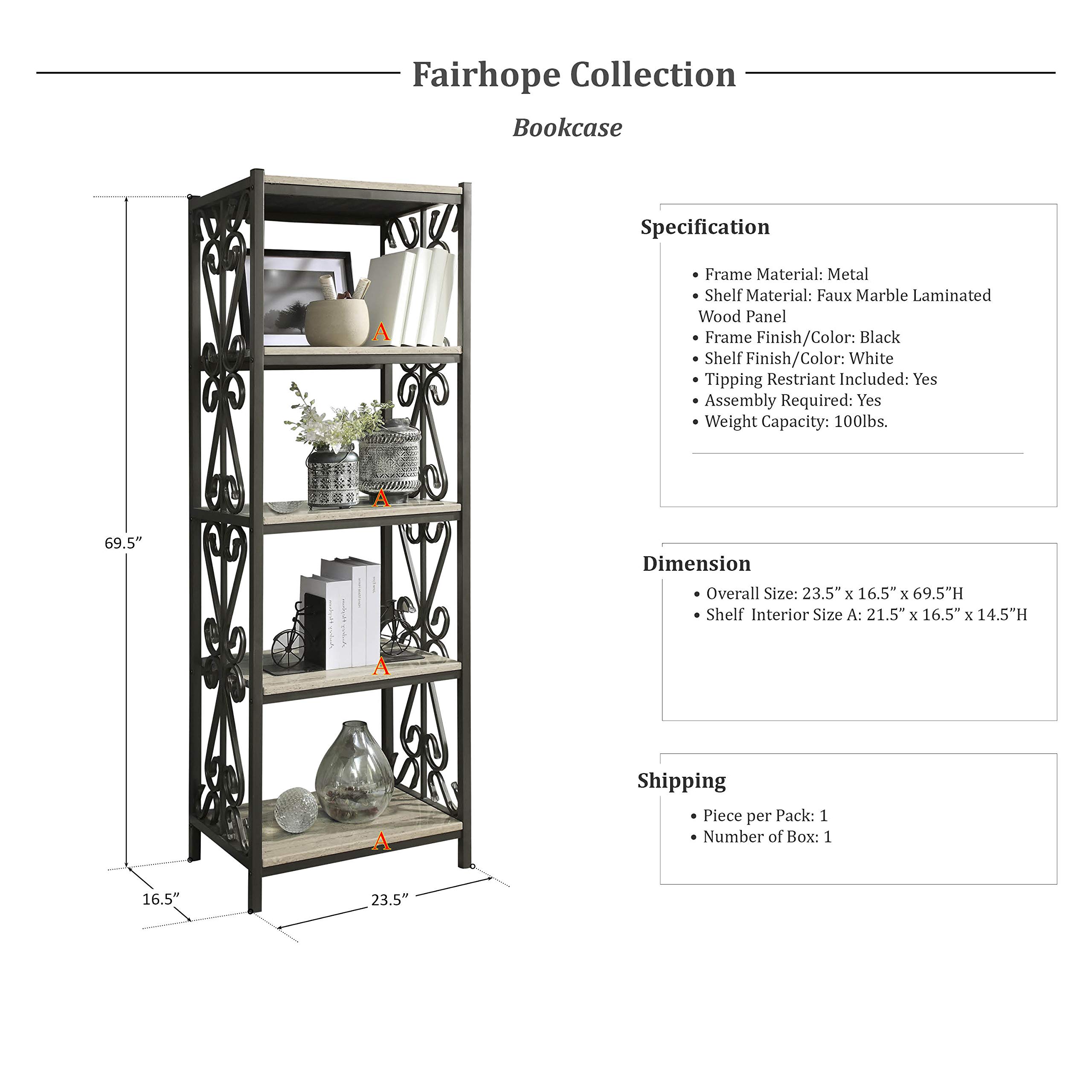 Lexicon Homelegance Fairhope Side Pier Bookcase in White - Stylish Storage for Living Room, Bedroom, or Home Office