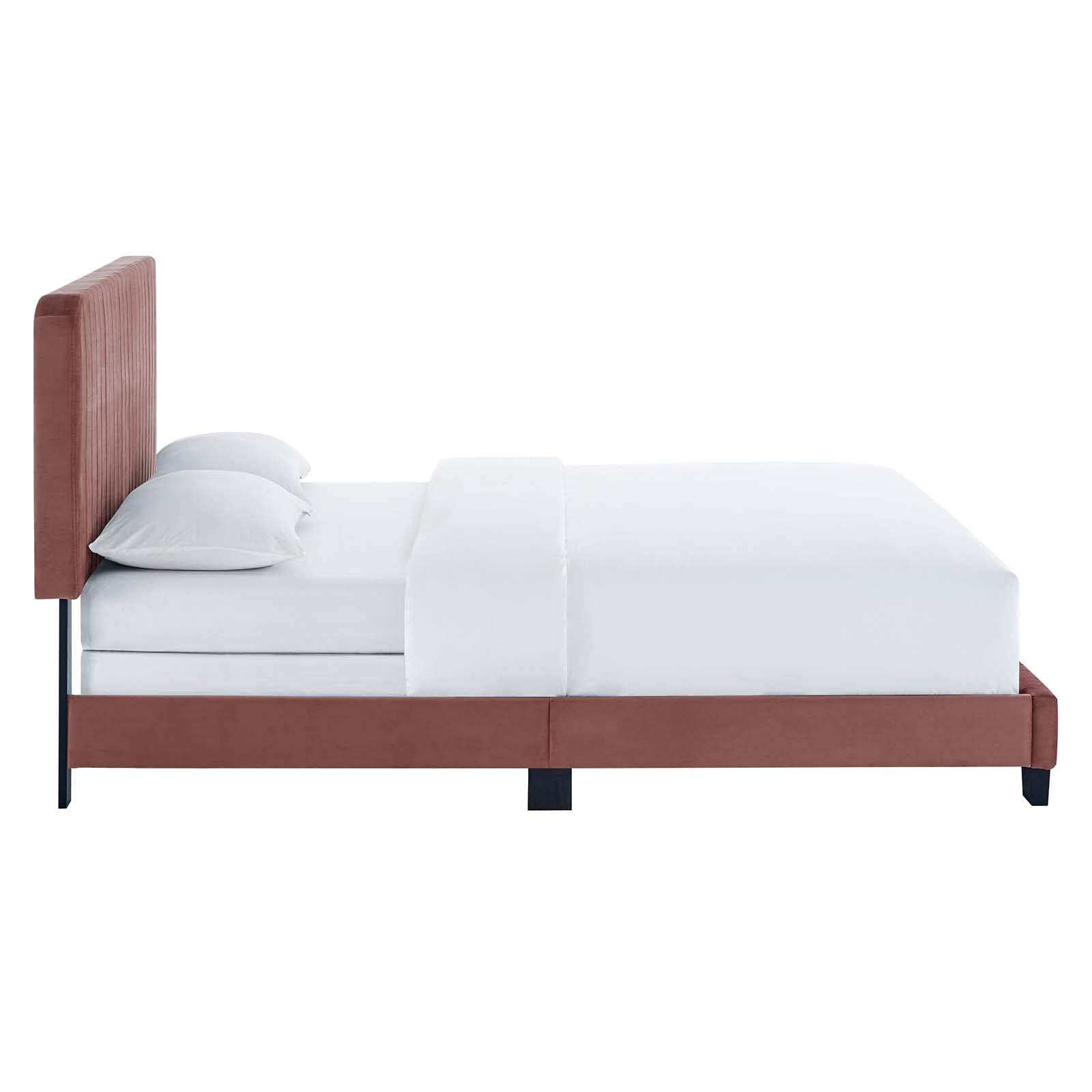 Modway Celine Channel Tufted Performance Velvet Queen Bed Frame in Dusty Rose - Luxurious Upholstered Platform Bed for Modern Bedrooms