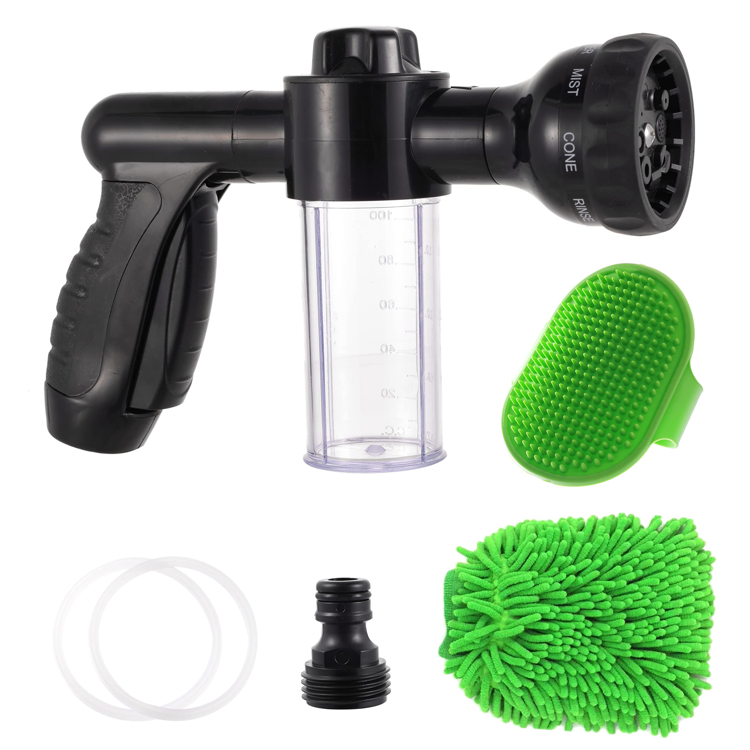 Kamirola 8-in-1 High Pressure Foam Cannon Sprayer - Car Wash Brush, Garden Hose Nozzle, Soap Sprayer for Lawn Cleaning, Patio, Pet Bathing (Black) | Perfect for Home, Auto Detailing & Outdoor Cleaning
