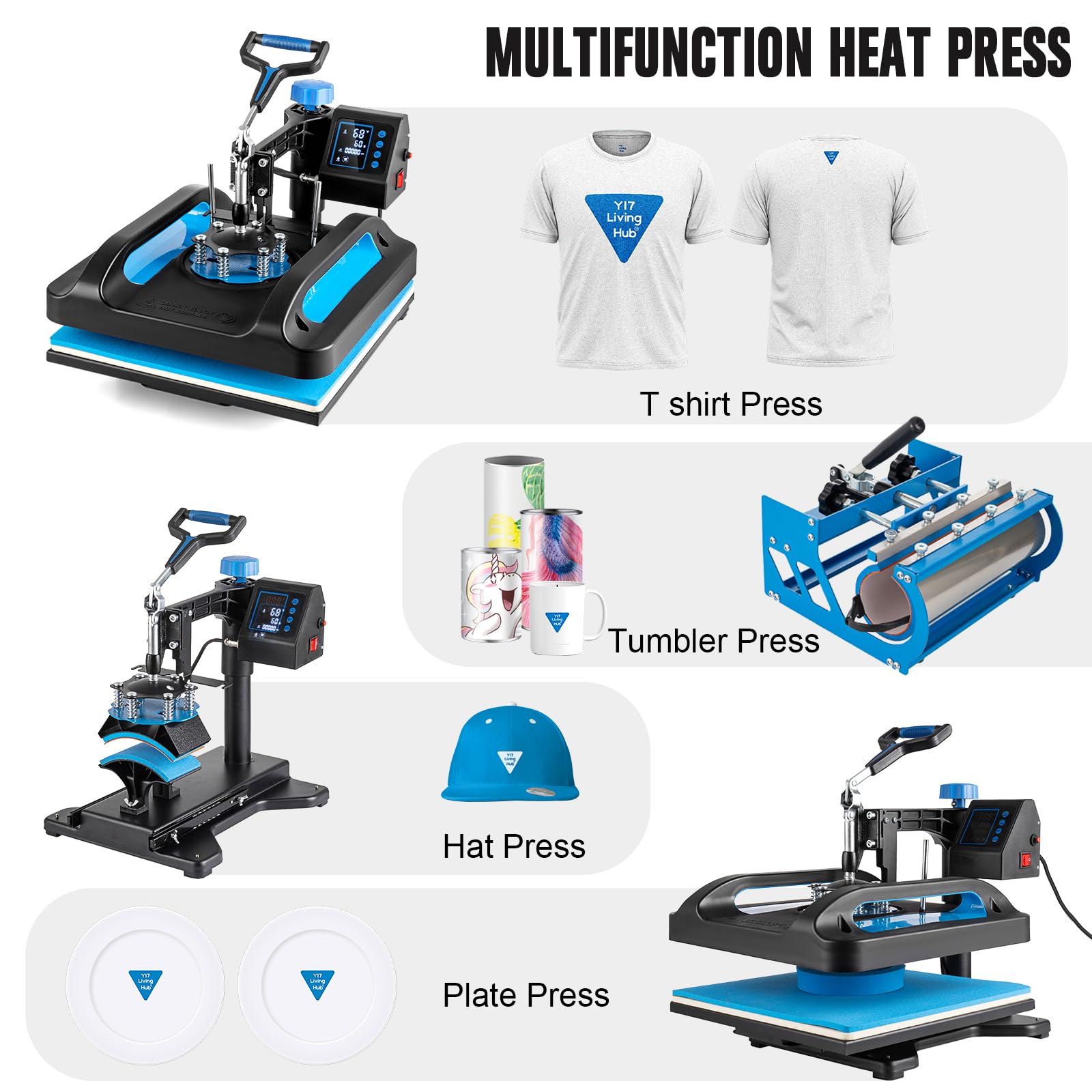 5-in-1 Heat Press Machine 15x12 Inch with 30oz Tumbler Press - Swing Away T-Shirt Press & Sublimation Combo for T-Shirts, Tumblers, Hats & Caps | Perfect for DIY Crafts, Custom Apparel & Small Business Printing