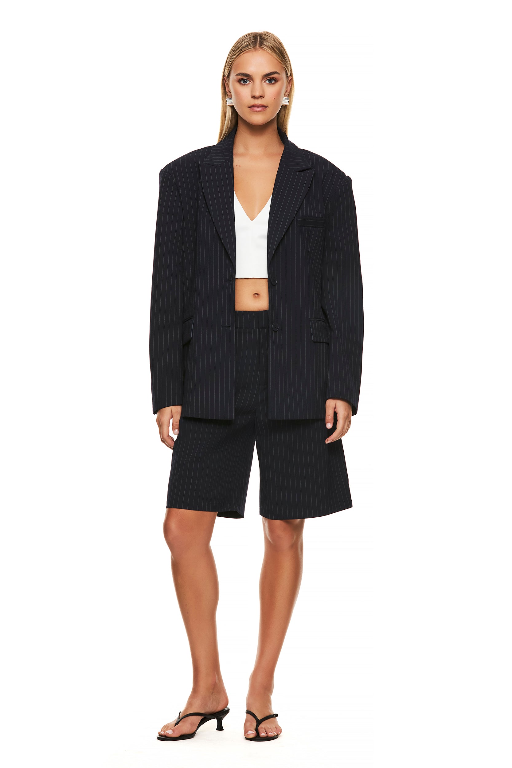 The Isla Navy Pinstripe Blazer for Women - Elegant Slim Fit Business Jacket - Perfect for Office, Meetings & Formal Events