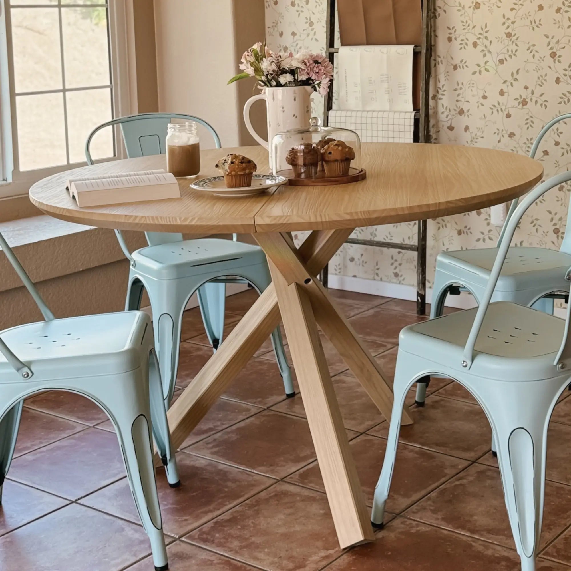 Stylish Cascais Round Dining Table - Modern Wooden Kitchen Table for 4-6 People | Perfect for Small Spaces, Breakfast Nooks & Cozy Family Meals