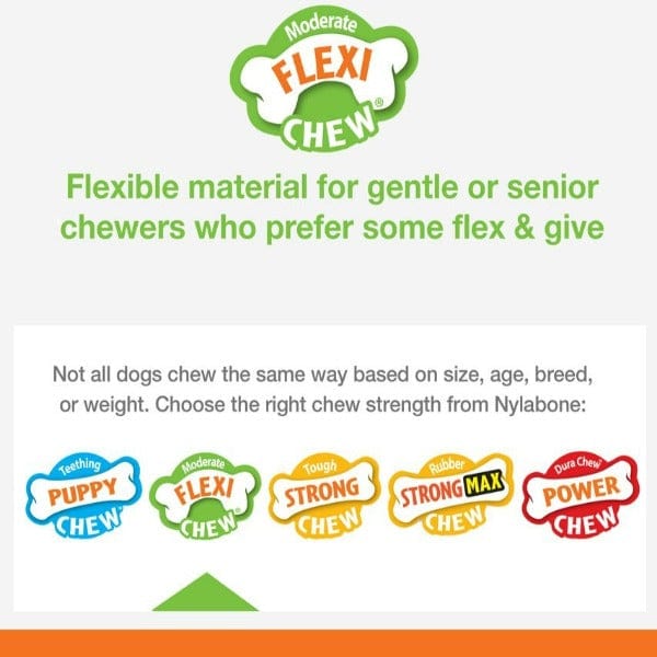 Nylabone Flexichew Moderate Chew Chicken Flavor Dog Chew Toy - Durable Dental Chew for Medium Chewers, Promotes Healthy Teeth & Gums - Perfect for Playtime, Training Rewards, and Anxiety Relief